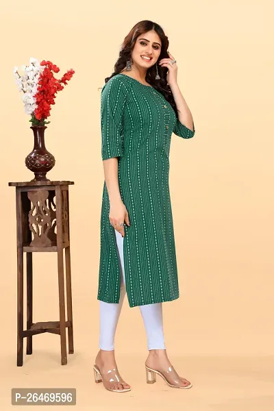 Stylish Green Cotton Blend Ikat Straight Kurta For Women-thumb3