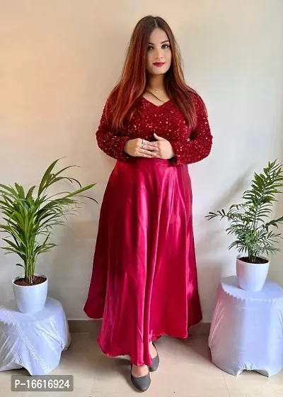Stylish Fancy Velvet Ethnic Gown For Women-thumb0