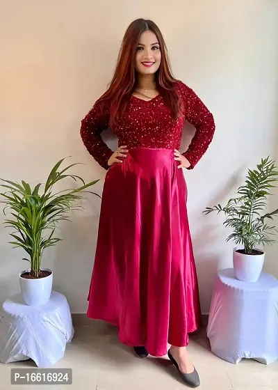 Stylish Fancy Velvet Ethnic Gown For Women-thumb3