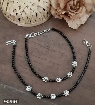 Floral Oxidized Handmade Anklets-thumb0