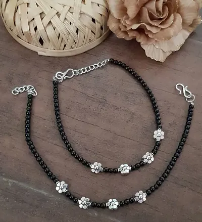 Combo of 2 Black Oxidized Beads Handmade Anklets
