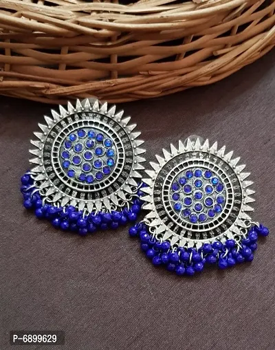 Oxidized Afghani Blue Stone Studded Stud Earrings-thumb0