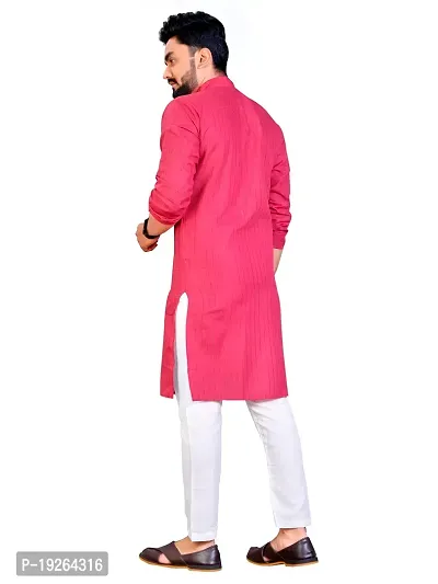 PLUSIFYE Men's Stripe Cotton Long Sleeve Mandarin Collar Straight Ethnic Wear Kurta (J_B_E_30052034-DeepPink-XX-Large)-thumb4