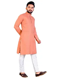 PLUSIFYE Men's Stripe Cotton Long Sleeve Mandarin Collar Straight Ethnic Wear Kurta (J_B_E_30052038-LightOrange-X-large)-thumb2