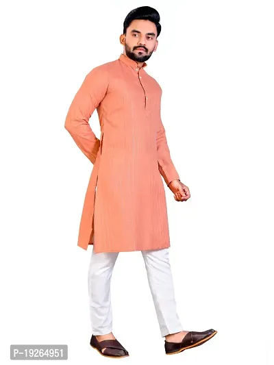 PLUSIFYE Men's Stripe Cotton Long Sleeve Mandarin Collar Straight Ethnic Wear Kurta (J_B_E_30052038-LightOrange-X-large)-thumb3