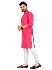 PLUSIFYE Men's Stripe Cotton Long Sleeve Mandarin Collar Straight Ethnic Wear Kurta (J_B_E_30052034-DeepPink-XX-Large)-thumb1