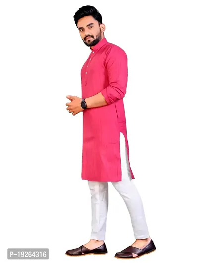 PLUSIFYE Men's Stripe Cotton Long Sleeve Mandarin Collar Straight Ethnic Wear Kurta (J_B_E_30052034-DeepPink-XX-Large)-thumb2