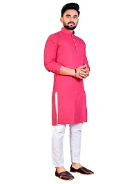 PLUSIFYE Men's Stripe Cotton Long Sleeve Mandarin Collar Straight Ethnic Wear Kurta (J_B_E_30052034-DeepPink-XX-Large)-thumb2