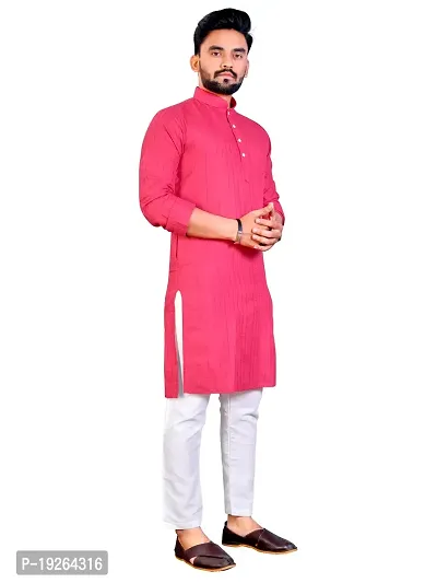 PLUSIFYE Men's Stripe Cotton Long Sleeve Mandarin Collar Straight Ethnic Wear Kurta (J_B_E_30052034-DeepPink-XX-Large)-thumb3