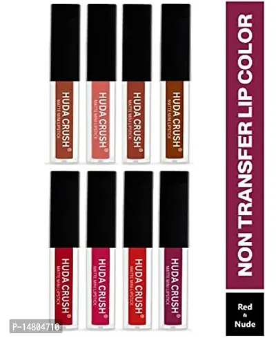 BEAUTY Mini Lipsticks Combo Pack of 8 Liquid Matte Lipstick Set, Red and Nude Editi-thumb0