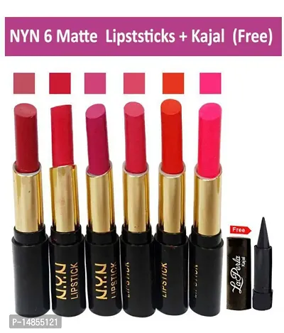 INDICUL - Multi Matte Lipstick 6 +1 free kajal NYN Lipstick (PACK OF 7)-thumb0