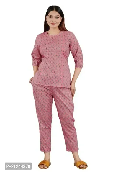 LESHA Women/Girl's Pure Cotton Printed Laced Top  Pant Set/Night Suit/Loungewear-thumb5