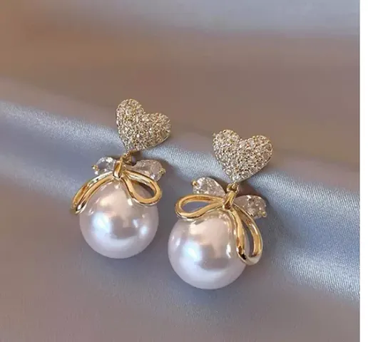 Earrings For Girls AD studded Heart Pearl Drop Earrings For Women Girls