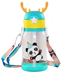 Cute Water Bottle with Sipper, Water Bottle for kids, Sipper Bottle for Kids, Water Bottle with Strap  Straw - Anti-leak Cartoon ( 600 ML )(Multicolor)-thumb1