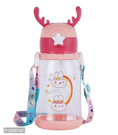 Cute Water Bottle with Sipper, Water Bottle for kids, Sipper Bottle for Kids, Water Bottle with Strap   Straw - Anti-leak Cartoon ( 600 ML )(Multicolor)