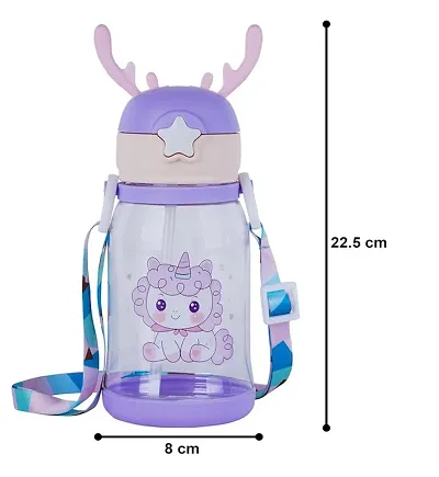 Cute Water Bottle with Sipper, Water Bottle for kids, Sipper Bottle for Kids, Water Bottle with Strap   Straw - Anti-leak Cartoon ( 600 ML )(Multicolor)