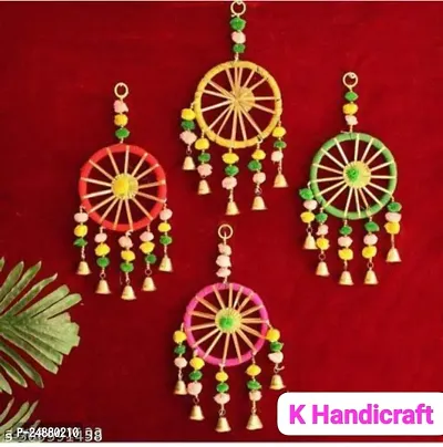 Khusbhu Handicraft multicolor wall hanging set of 4 home decor round windchimes for home living  home decor-thumb0