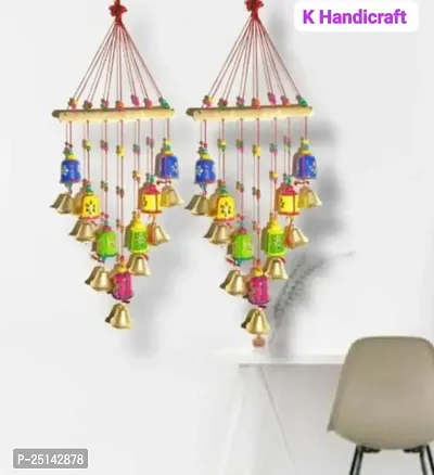 Khusbhu handicraft handmade multicolor wall hanging windchimes set of 2 for home decor balcony decor-thumb0
