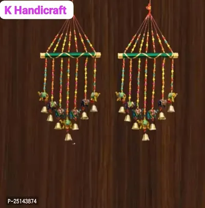 Khusbhu Handicraft multicolor Hademade wall hanging windchimes set of 2 for home decor balcony decor-thumb0