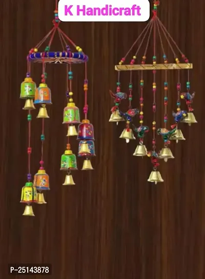 Khusbhu Handicraft multicolor Hademade wall hanging windchimes round set of 2 for home decor balcony decor