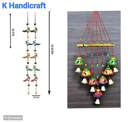 Khusbhu handicraft multicolor handmade wall hanging windchimes door hanging set of 3 for home decor balcony decor-thumb0