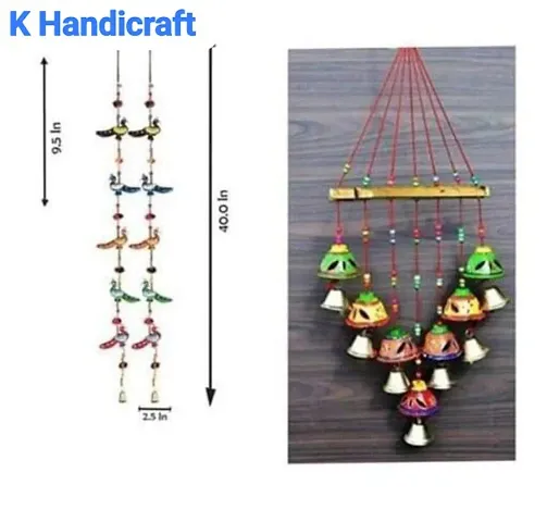 Khusbhu handicraft multicolor handmade wall hanging windchimes door hanging set of 3 for home decor balcony decor