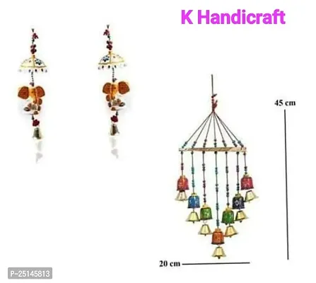 Khusbhu handicraft multicolor handmade wall hanging windchimes DOOR HANGING set of 3 for home decor balcony decor-thumb0