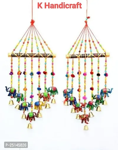 Khusbhu handicraft multicolor handmade wall hanging windchimes set of 2 for home decor balcony decor-thumb0