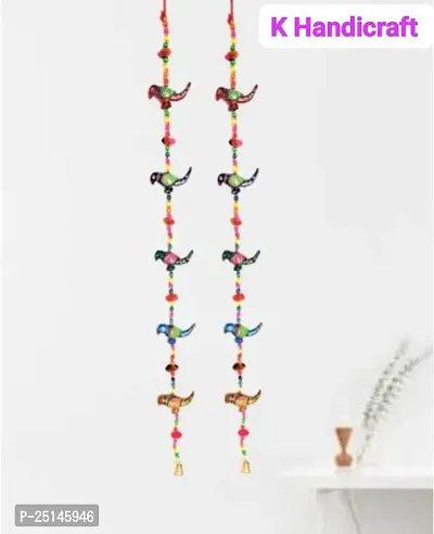 Khusbhu handicraft multicolor handmade wall hanging windchimes door hanging set of 2 for home decor balcony decor-thumb0