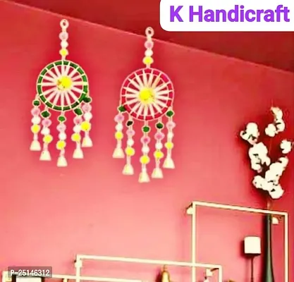 Khusbhu handicraft multicolor wall hanging windchimes door hanging round set of 2for home decor and balcony decor-thumb0