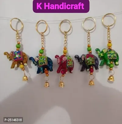 Khusbhu handicraft multicolor wall hanging windchimes door hanging elephant keychains  set of 5 for home decor and balcony decor-thumb0
