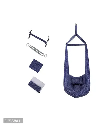 Be 1st Infant baby swing cradle with mosquito net, spring and pillow (Dark blue)