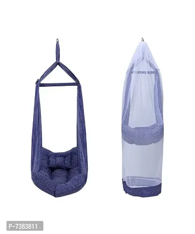 Be 1st Infant baby swing cradle with mosquito net, spring and pillow (Dark blue)-thumb4