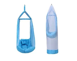 Be 1st Infant baby swing cradle with mosquito net, spring and pillow (Ice blue)-thumb3