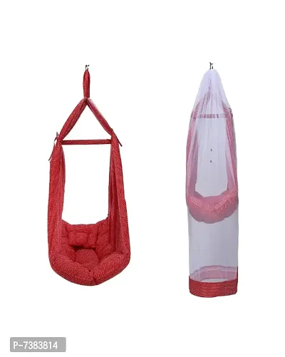 Be 1st Infant baby swing cradle with mosquito net, spring and pillow (Red)-thumb4
