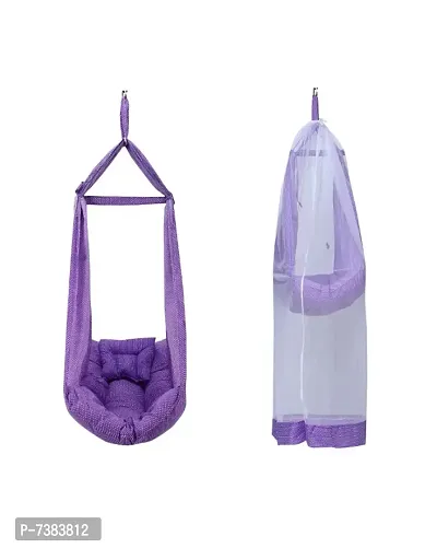 Be 1st Infant baby swing cradle with mosquito net, spring and pillow (Purple)-thumb4