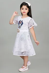 Star Collection Girl's Trendy Unique Designed Net Below Knee, Beautiful Minnie Designed with White Belt Frock. (4-5 Years, White)-thumb1