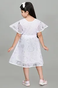 Star Collection Girl's Trendy Unique Designed Net Below Knee, Beautiful Minnie Designed with White Belt Frock. (4-5 Years, White)-thumb2