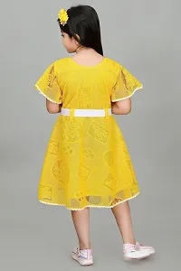 Star Collection Girl's Trendy Unique Designed Net Below Knee, Beautiful Minnie Designed with White Belt Frock. (8-9 Years, Yellow)-thumb2