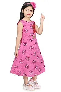 Star Collection Girl's Fashionable Designed Cotton Below Knee, All Over Flower Printed Sleeveless Frock. (9-10 Years, Pink)-thumb1