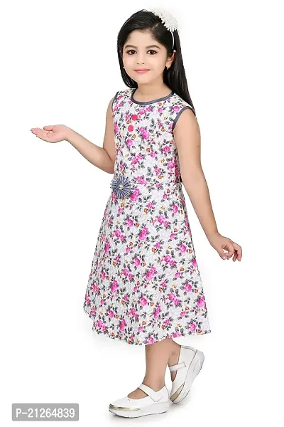 Star Collection Girl's Fancy Cotton Below Knee, Floral Printed Sleeveless Frock. (9-10 Years, Pink)-thumb5