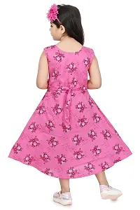 Star Collection Girl's Fashionable Designed Cotton Below Knee, All Over Flower Printed Sleeveless Frock. (9-10 Years, Pink)-thumb2