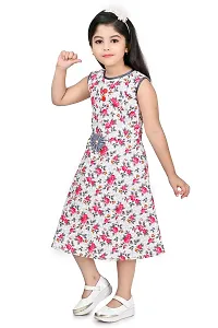 Star Collection Girl's Fancy Cotton Below Knee, Floral Printed Sleeveless Frock. (5-6 Years, RED)-thumb4
