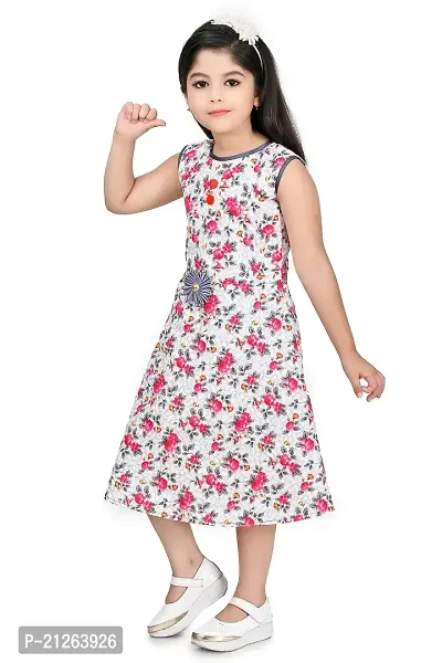 Star Collection Girl's Fancy Cotton Below Knee, Floral Printed Sleeveless Frock. (5-6 Years, RED)-thumb5