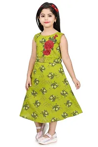 Star Collection Girl's Fashionable Designed Cotton Below Knee, All Over Flower Printed Sleeveless Frock. (6-7 Years, Green)-thumb4