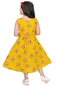 Star Collection Girl's Fashionable Designed Cotton Below Knee, All Over Flower Printed Sleeveless Frock. (2-3 Years, Yellow)-thumb2
