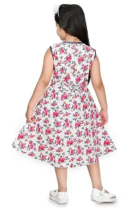 Star Collection Girl's Fancy Cotton Below Knee, Floral Printed Sleeveless Frock. (5-6 Years, RED)-thumb2