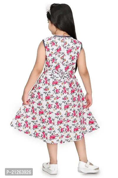 Star Collection Girl's Fancy Cotton Below Knee, Floral Printed Sleeveless Frock. (5-6 Years, RED)-thumb3