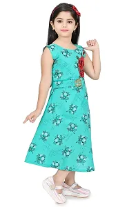 Star Collection Girl's Fashionable Designed Cotton Below Knee, All Over Flower Printed Sleeveless Frock. (5-6 Years, Blue)-thumb1