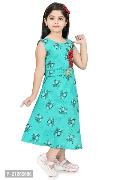 Star Collection Girl's Fashionable Designed Cotton Below Knee, All Over Flower Printed Sleeveless Frock. (5-6 Years, Blue)-thumb2